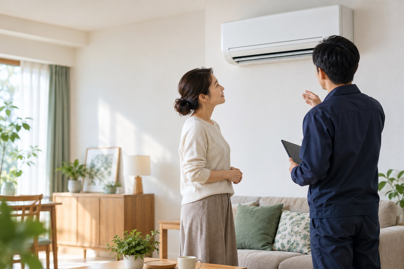 住户与服务顾问沟通家电问题的 AI 场景示意,非商家实拍